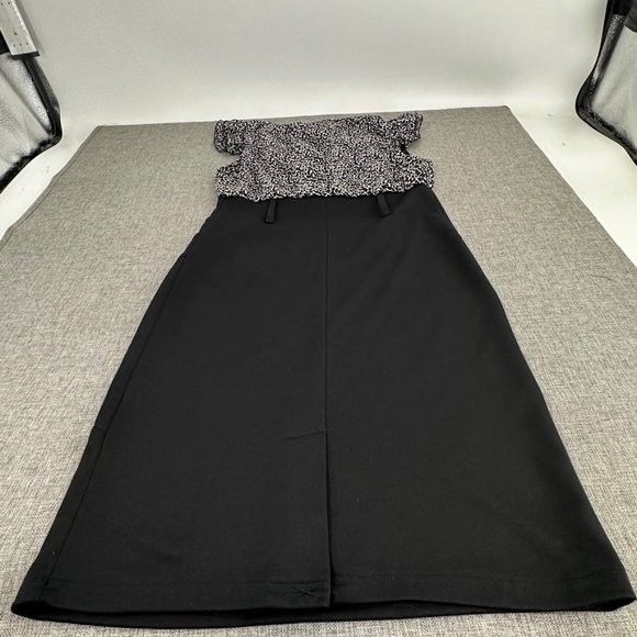 Midnight Velvet Dress Size 6 Black Gray Ruffled Cap Sleeve V-Neck Polyester & Sp - Picture 12 of 13